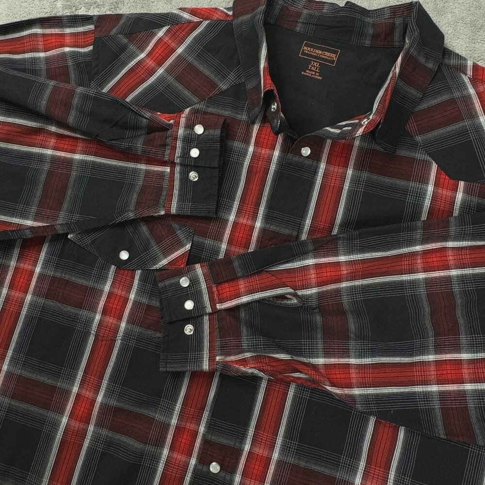 Men's 3XL Tall Pearl Snap Plaid Long Sleeve‎ Flannel Shirt Boulder Creek